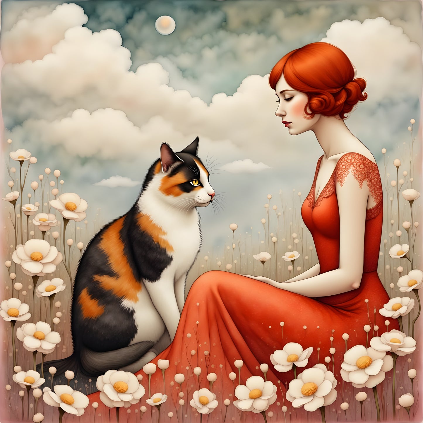 Young Woman and Cat
