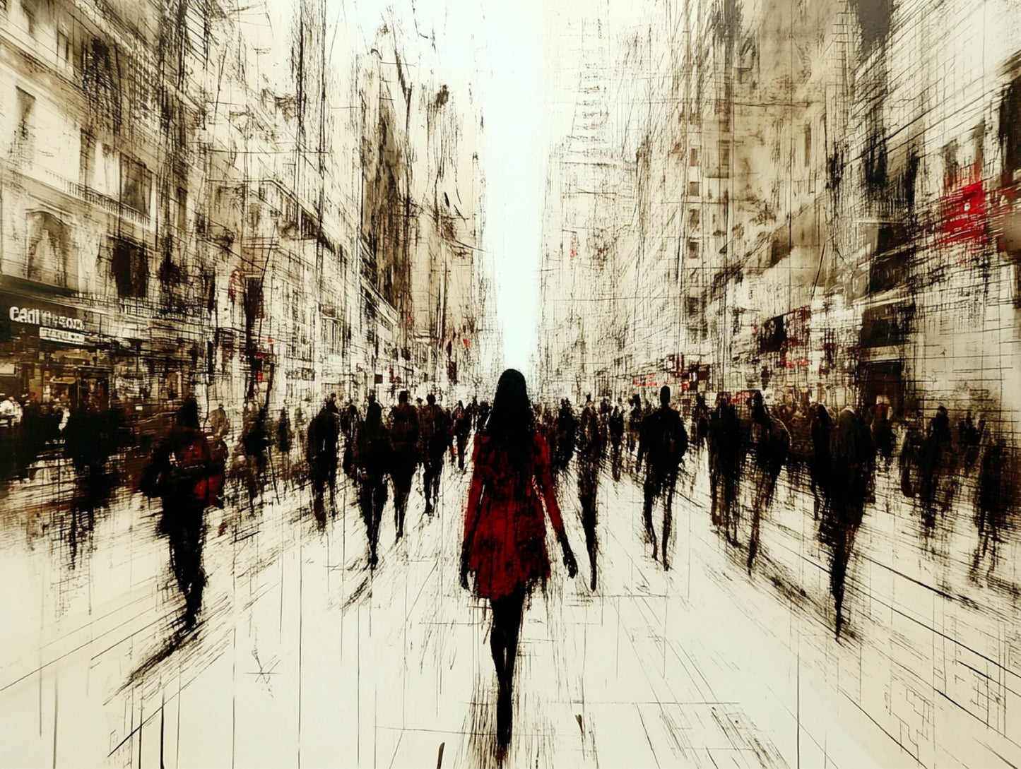 Red Woman in Crowd